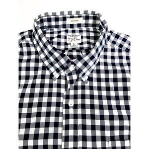 J. Crew Classic Size Large Mens Navy White Check Button Down Long Sleeve Shirt